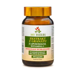 EKSTRAKT  Z GRANATU  Z LIPOSOMALNĄ  WITAMINĄ C STANDARYZOWANY 40% KWAS ELAGOWY 80 kapsułek