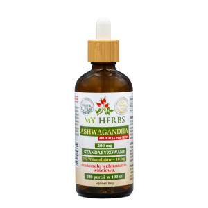 Ashwagandha 200 mg, aplikacja pod język, Standaryzowany 100 porcji w 100 ml